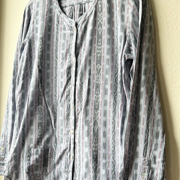 Matta Blue Gray Abstract Print Striped Button Up Tunic Shirt Sz L - Picture 3 of 12